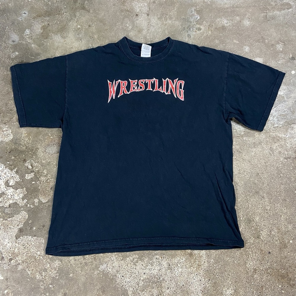 Vintage Wrestling T-Shirt Size XL Black Built Mac Tough Athletic Sports Graphic